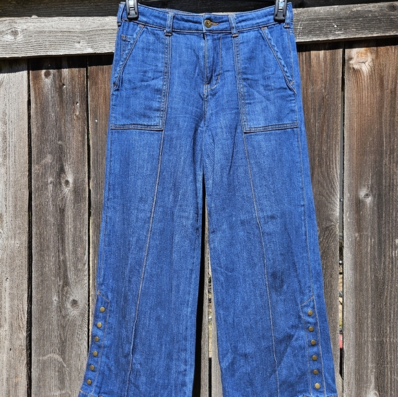 Anthropologie Pilcro & The Letterpress Size 26 Wide leg Snap Bottom buttonJeans - Picture 4 of 9